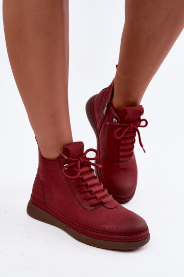 Insulated ankle boots from faux leather Artiker in burgundy