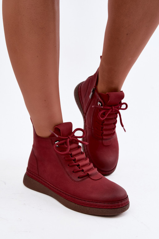 Insulated ankle boots from faux leather Artiker in burgundy