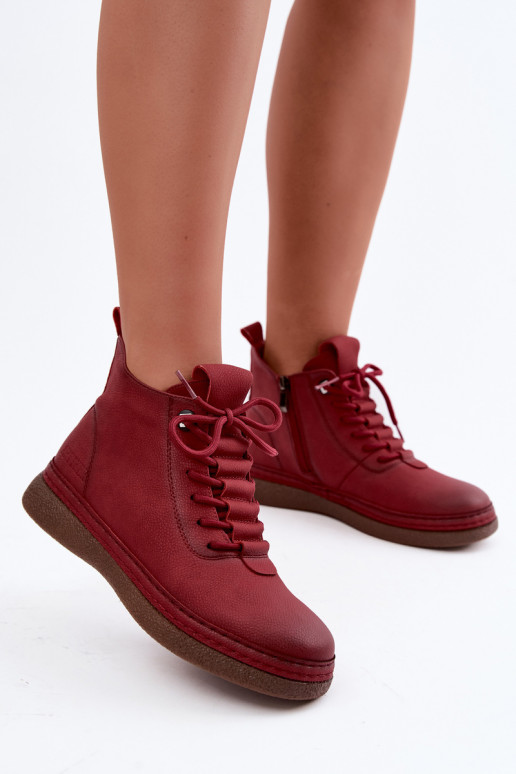 Insulated ankle boots from faux leather Artiker in burgundy