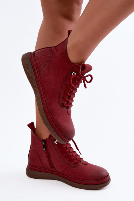 Insulated ankle boots from faux leather Artiker in burgundy
