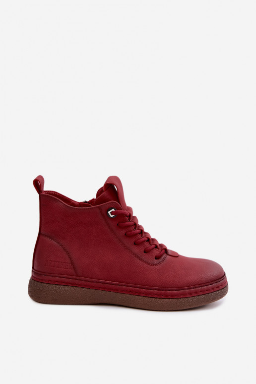 Insulated ankle boots from faux leather Artiker in burgundy