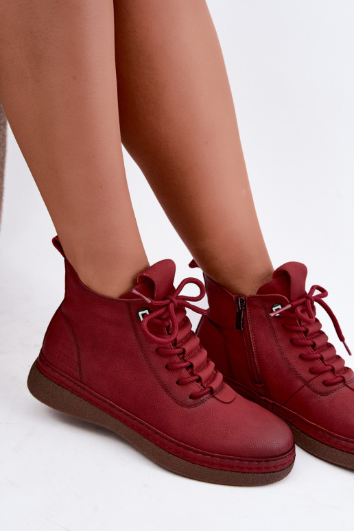 Insulated ankle boots from faux leather Artiker in burgundy