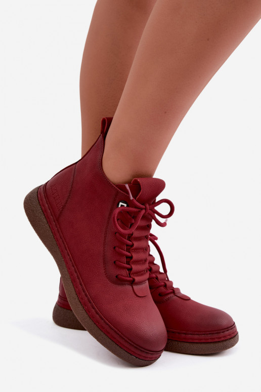 Insulated ankle boots from faux leather Artiker in burgundy