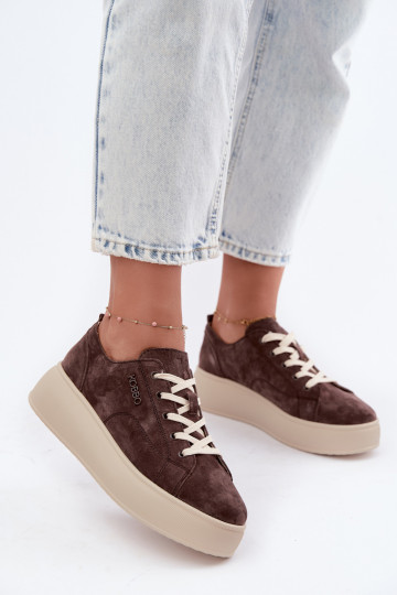 Women's Leather Suede Platform Sneakers Kobbo 41535 Chocolate 2