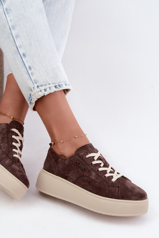 Faux suede sneakers with platform Kobbo in chocolate