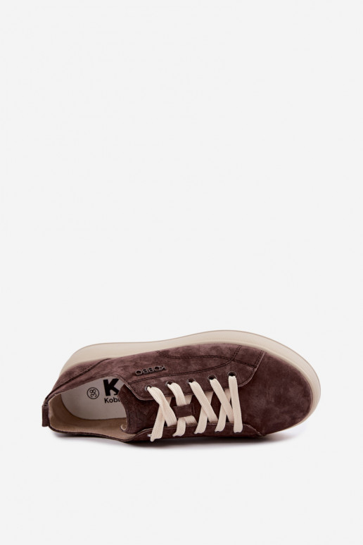 Faux suede sneakers with platform Kobbo in chocolate