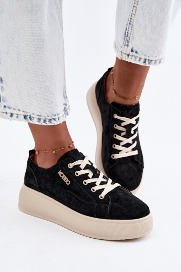Leather Suede Platform Sneakers Kobbo 41535 Black