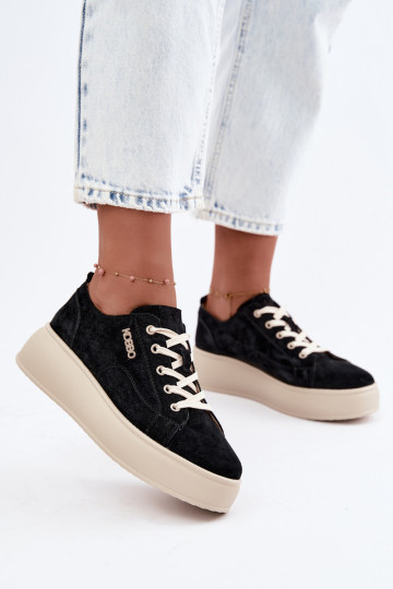 Leather Suede Platform Sneakers Kobbo 41535 Black 2