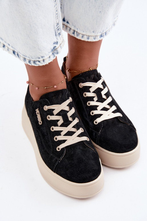 Faux suede sneakers with platform Kobbo in black