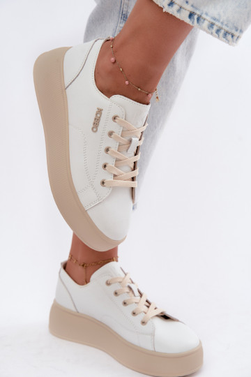 Women's White Leather Platform Sneakers Kobbo 41535