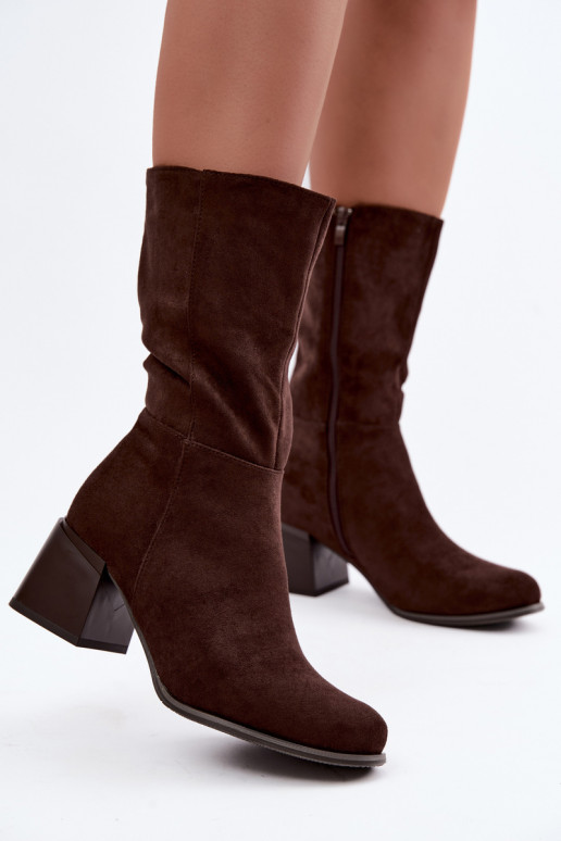 Insulated long boots from faux suede Klocke in chocolate