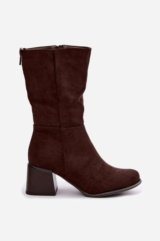 Insulated long boots from faux suede Klocke in chocolate