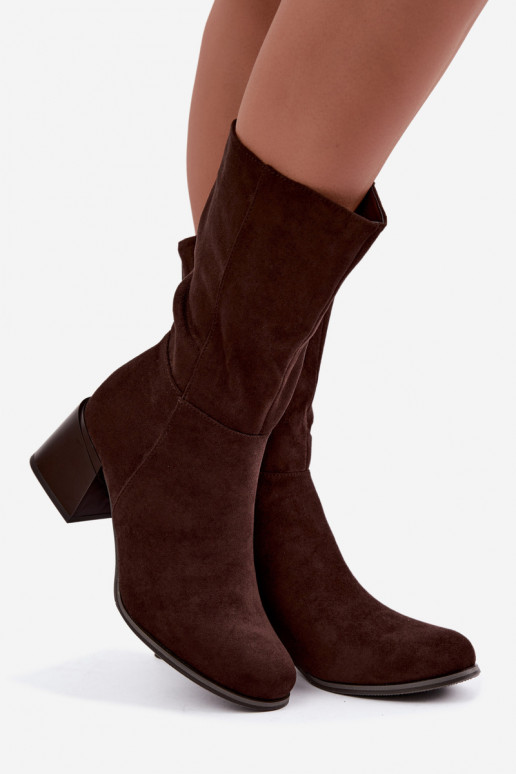 Insulated long boots from faux suede Klocke in chocolate
