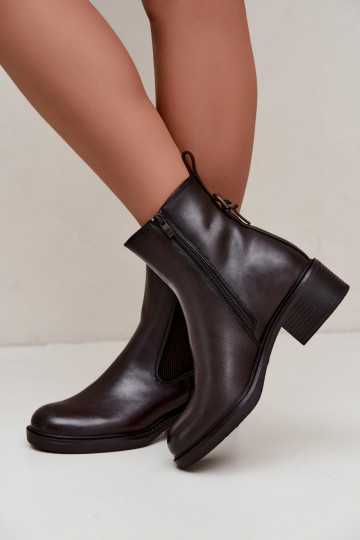 Ocieplane damskie botki na niskim obcasie Sergio Leone BT-04 w kolorze czekoladowym 2