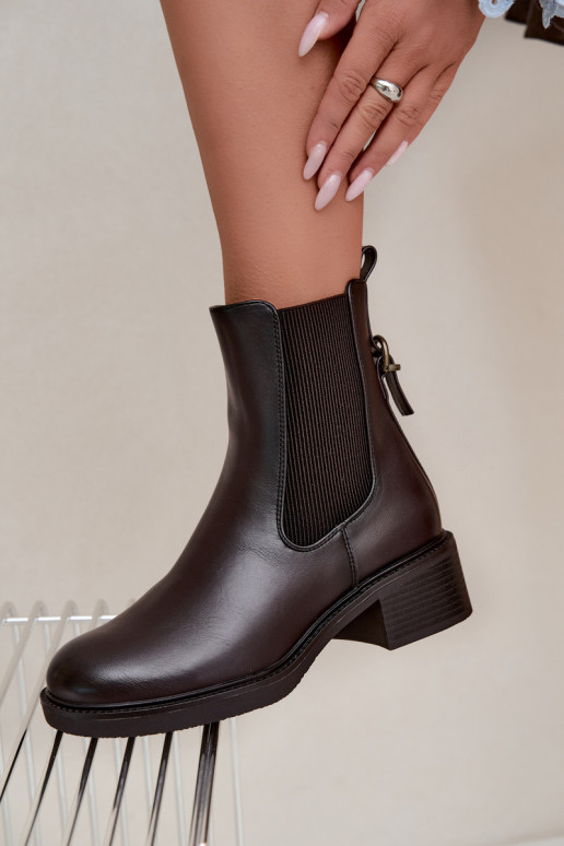 Warm women's ankle boots with low heel Sergio Leone BT-04 chocolate