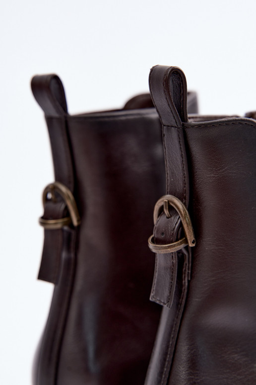 Warm women's ankle boots with low heel Sergio Leone BT-04 chocolate