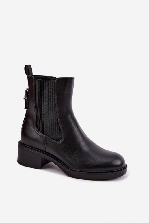 Warm black women's ankle boots with low heel Sergio Leone BT-04