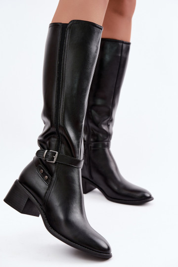Women's Block Heel Boots with Lining and Buckle Sergio Leone KZ-07 Black 2