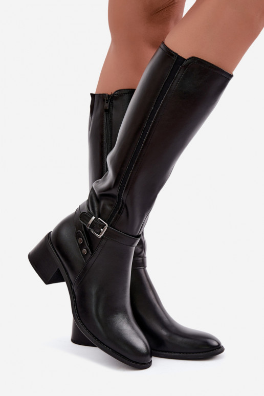 Warm black knee-high boots with buckles Sergio Leone KZ-07