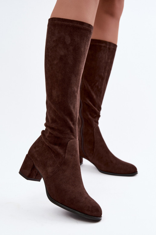 Classic knee-high boots made of faux suede Sergio Leone KZ205 chocolate