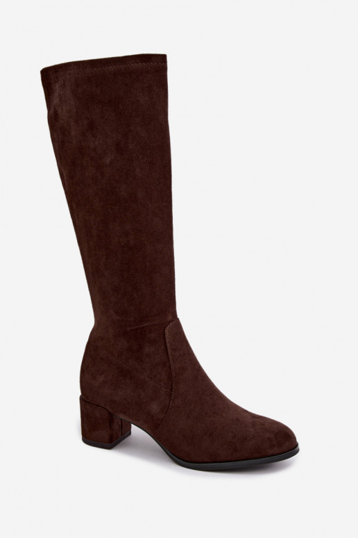 Classic knee-high boots made of faux suede Sergio Leone KZ205 chocolate