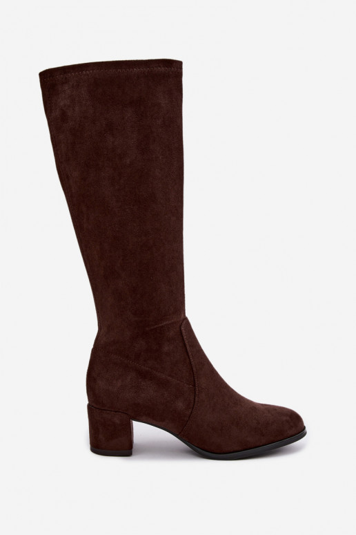Classic knee-high boots made of faux suede Sergio Leone KZ205 chocolate