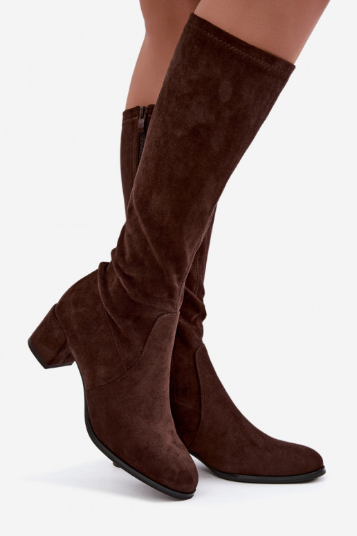 Classic knee-high boots made of faux suede Sergio Leone KZ205 chocolate