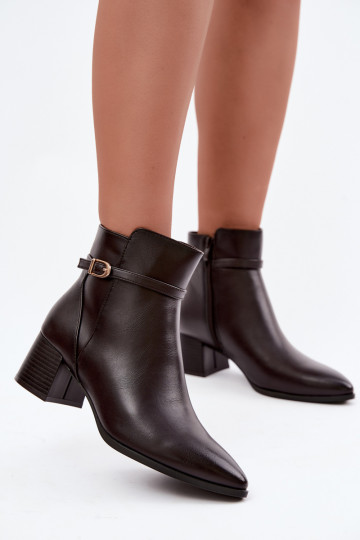 Warm women's ankle boots with heels and buckles Sergio Leone BT-33 chocolate 2