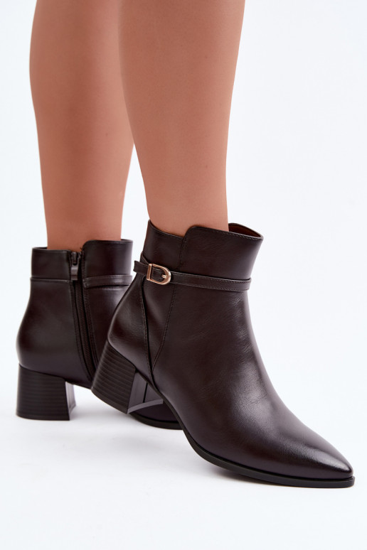 Warm women's ankle boots with heels and buckles Sergio Leone BT-33 chocolate