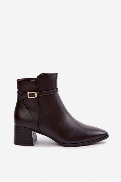 Warm women's ankle boots with heels and buckles Sergio Leone BT-33 chocolate