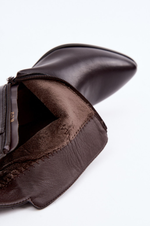 Warm women's ankle boots with heels and buckles Sergio Leone BT-33 chocolate