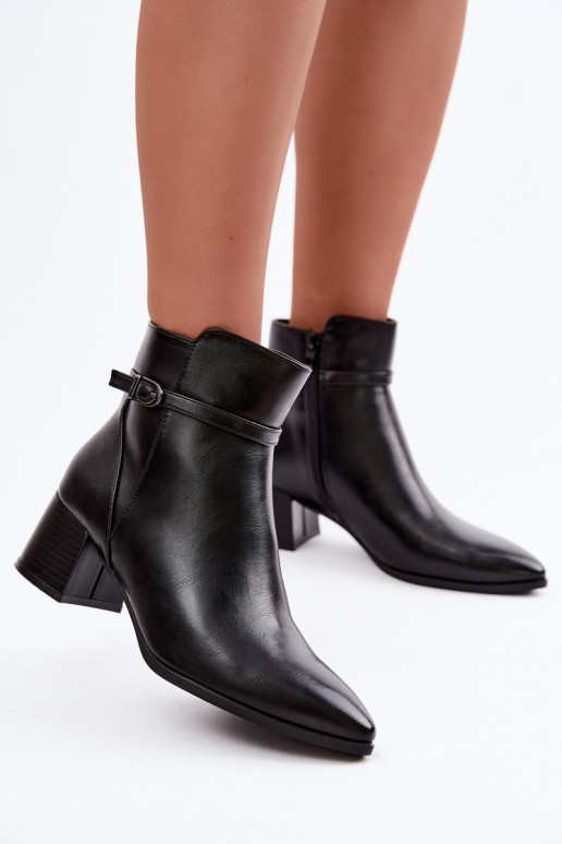 Warm black women's ankle boots with heels and buckles Sergio Leone BT-33