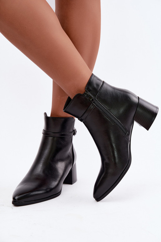 Warm black women's ankle boots with heels and buckles Sergio Leone BT-33