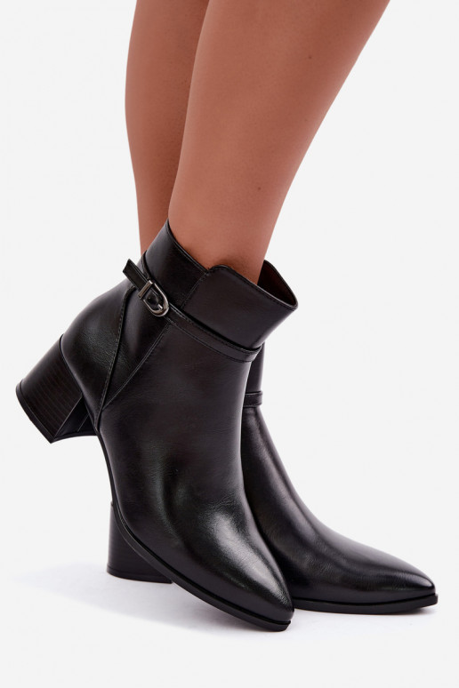 Warm black women's ankle boots with heels and buckles Sergio Leone BT-33