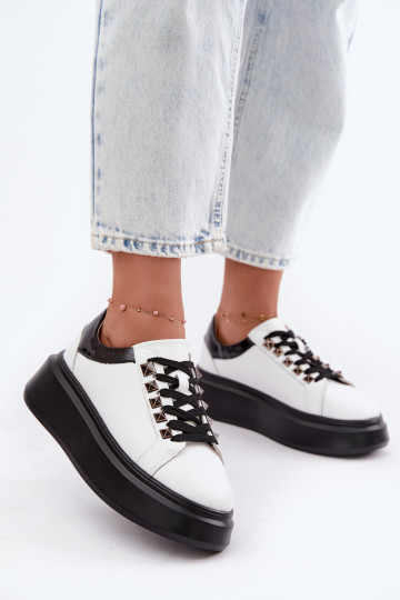 Black and white leather sneakers with studs Artiker 55C0401 2