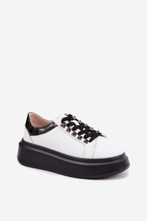 Black and white leather sneakers with studs Artiker 55C0401