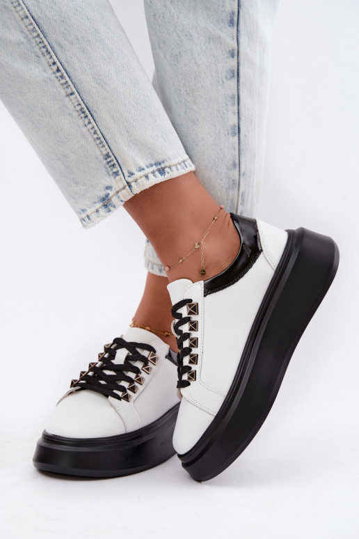 Black and white leather sneakers with studs Artiker 55C0401