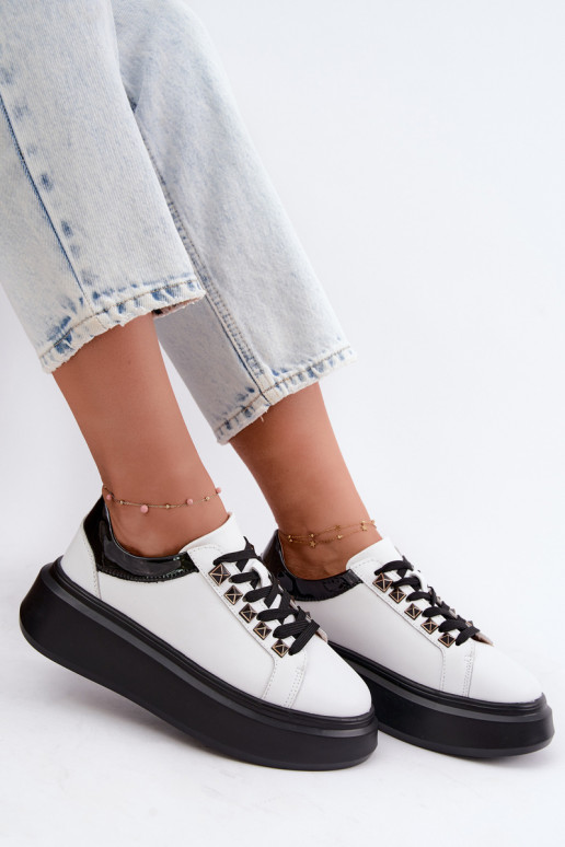 Black and white leather sneakers with studs Artiker 55C0401