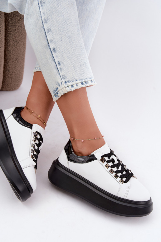 Black and white leather sneakers with studs Artiker 55C0401