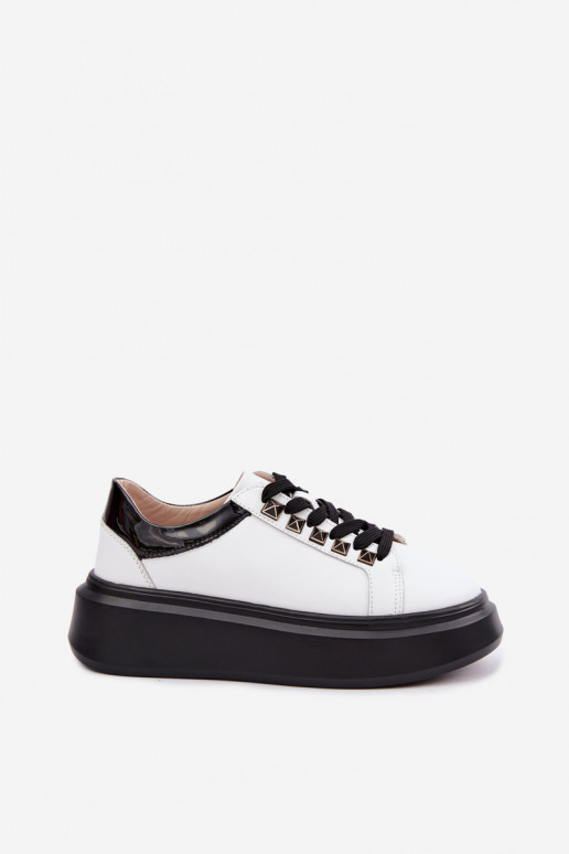 Black and white leather sneakers with studs Artiker 55C0401