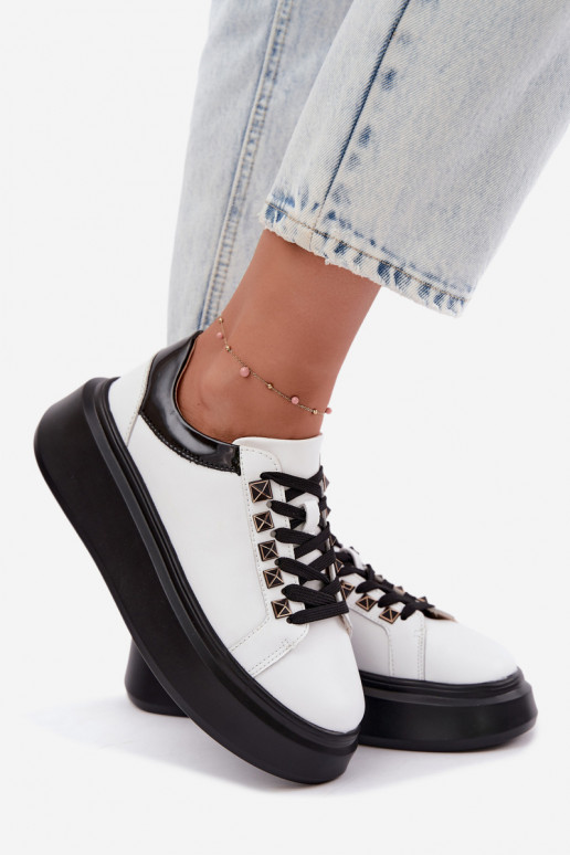 Black and white leather sneakers with studs Artiker 55C0401