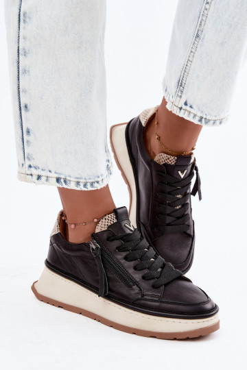 Black leather sneakers with platform Artiker 55C0624