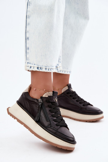 Czarne skórzane sneakersy na platformie Artiker 55C0624 2