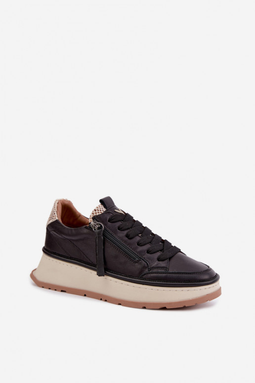 Black leather sneakers with platform Artiker 55C0624