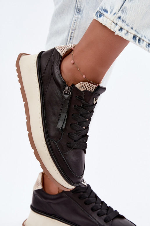Czarne skórzane sneakersy na platformie Artiker 55C0624