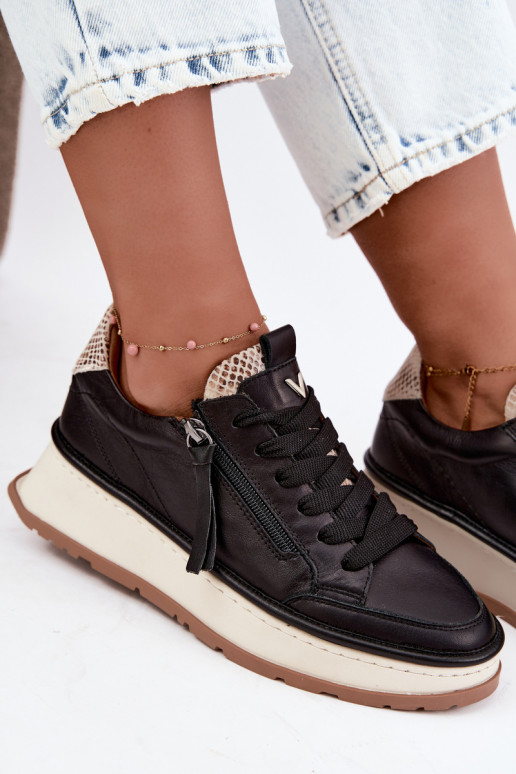Black leather sneakers with platform Artiker 55C0624