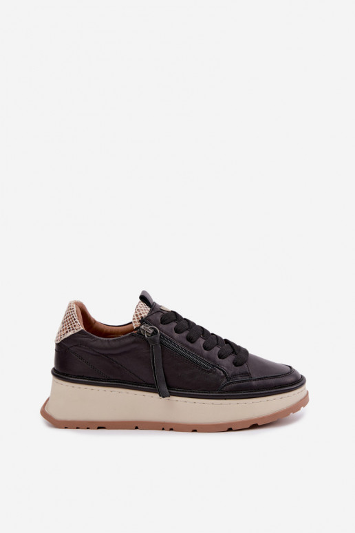 Black leather sneakers with platform Artiker 55C0624