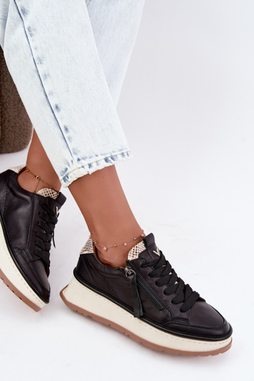 Black leather sneakers with platform Artiker 55C0624