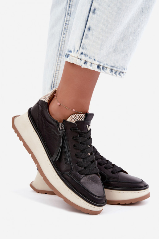 Black leather sneakers with platform Artiker 55C0624