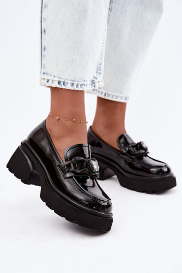 Black leather boots with patent effect and ornaments Artiker 55C1069